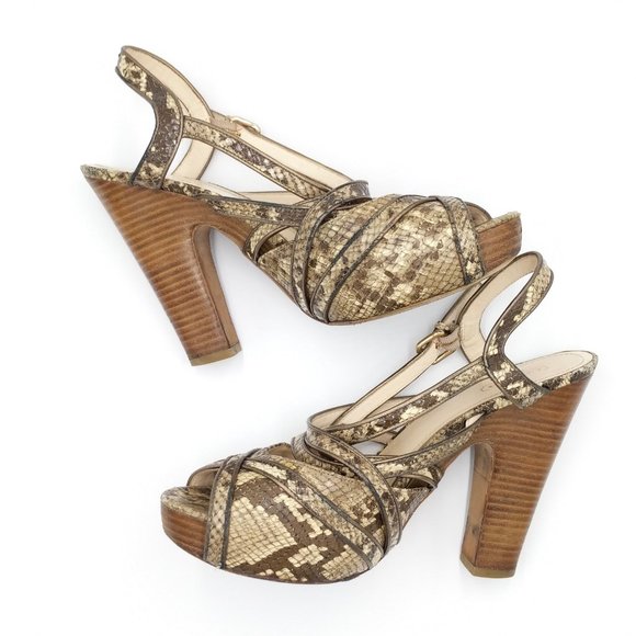 Coach Karolina Snake Print Strappy Platform Shoe Peep Toe Sandal Heel Pumps 10 - Picture 7 of 8